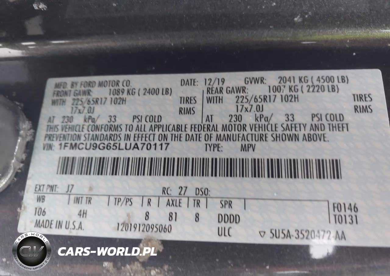 2020 Ford Escape Se VIN:1FMCU9G65LUA70117 - 9