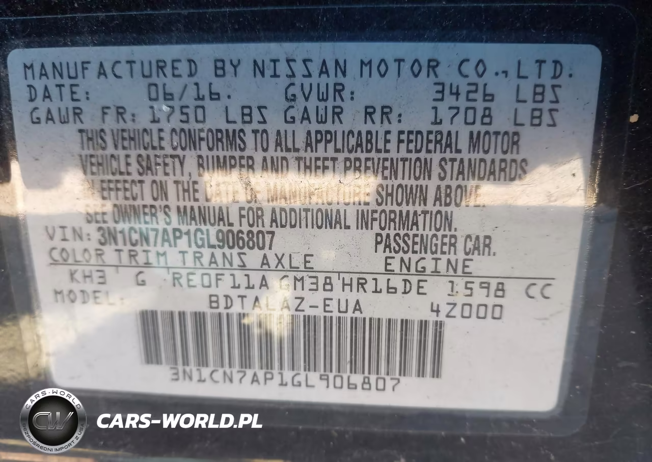 2016 Nissan Versa 1.6 S+ VIN:3N1CN7AP1GL906807 - 9
