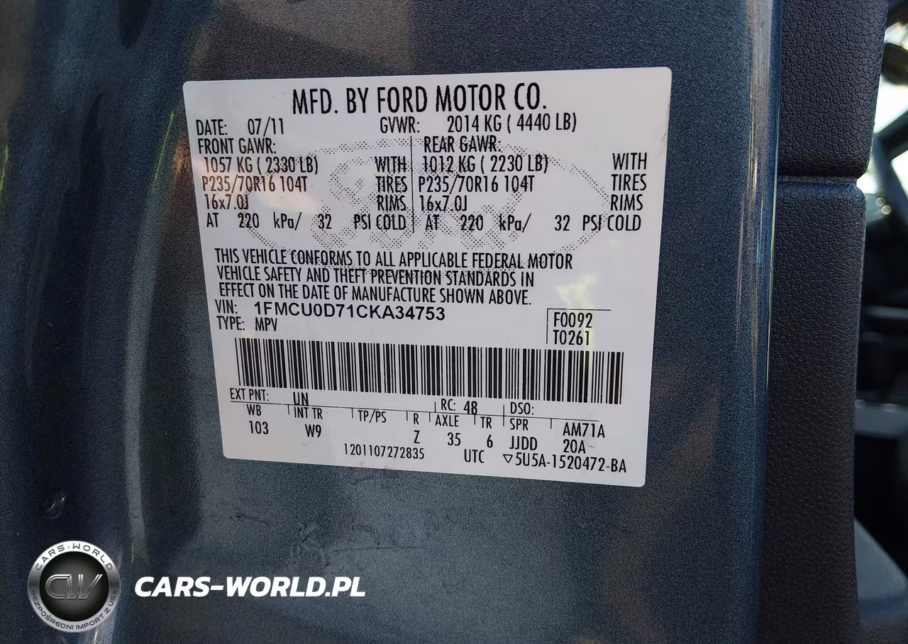 2012 Ford Escape Xlt VIN:1FMCU0D71CKA34753 - 9