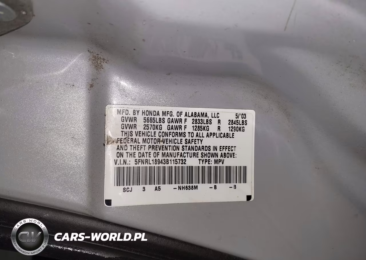 2003 Honda Odyssey Ex-L VIN:5FNRL18943B115732 - 9