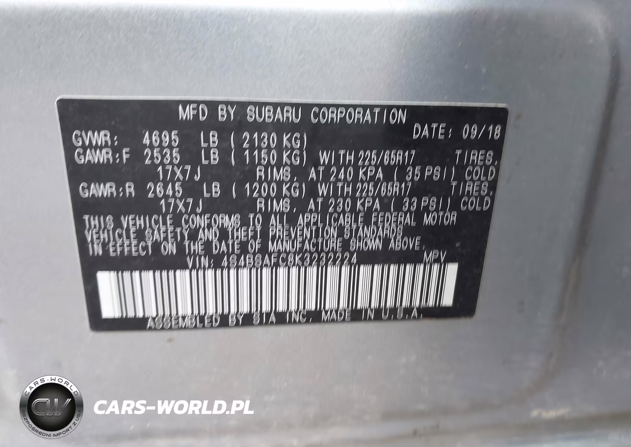 2019 Subaru Outback 2.5I Premium VIN:4S4BSAFC8K3232224 - 9