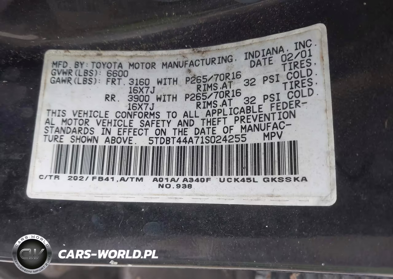 2001 Toyota Sequoia Sr5 V8 VIN:5TDBT44A71S024255 - 9
