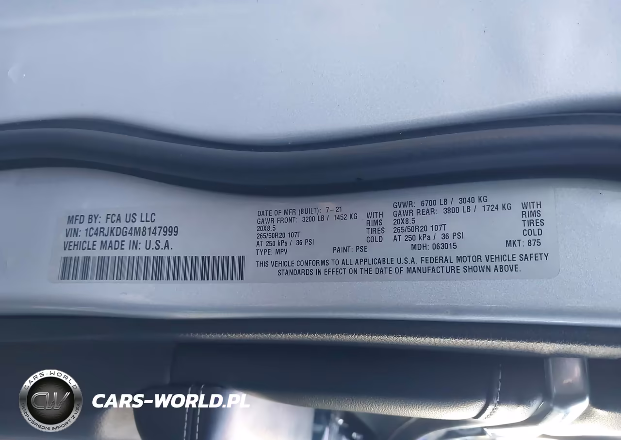 2021 Jeep Grand Cherokee L Overland 4X4 VIN:1C4RJKDG4M8147999 - 9