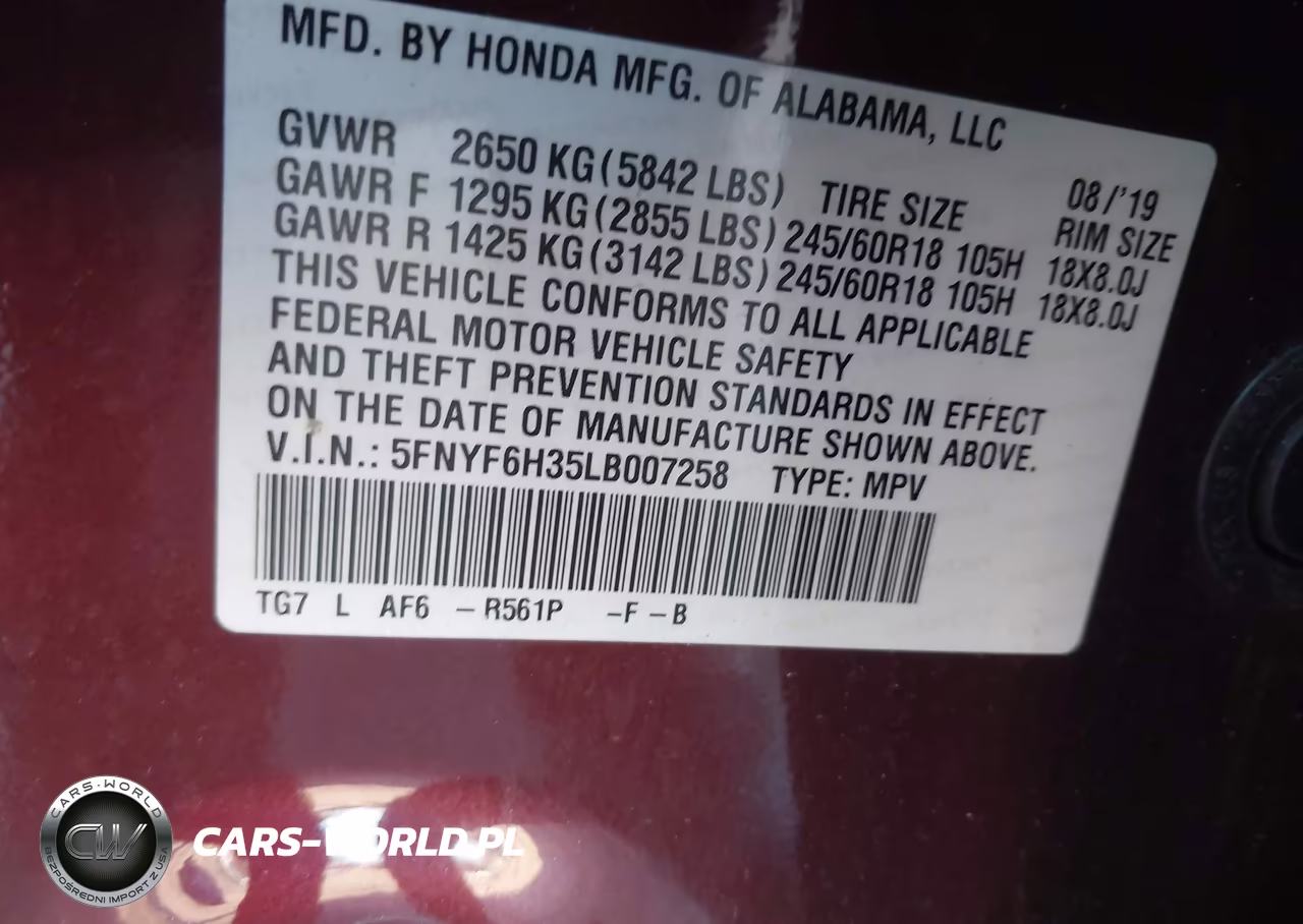 2020 Honda Pilot Awd Ex VIN:5FNYF6H35LB007258 - 9
