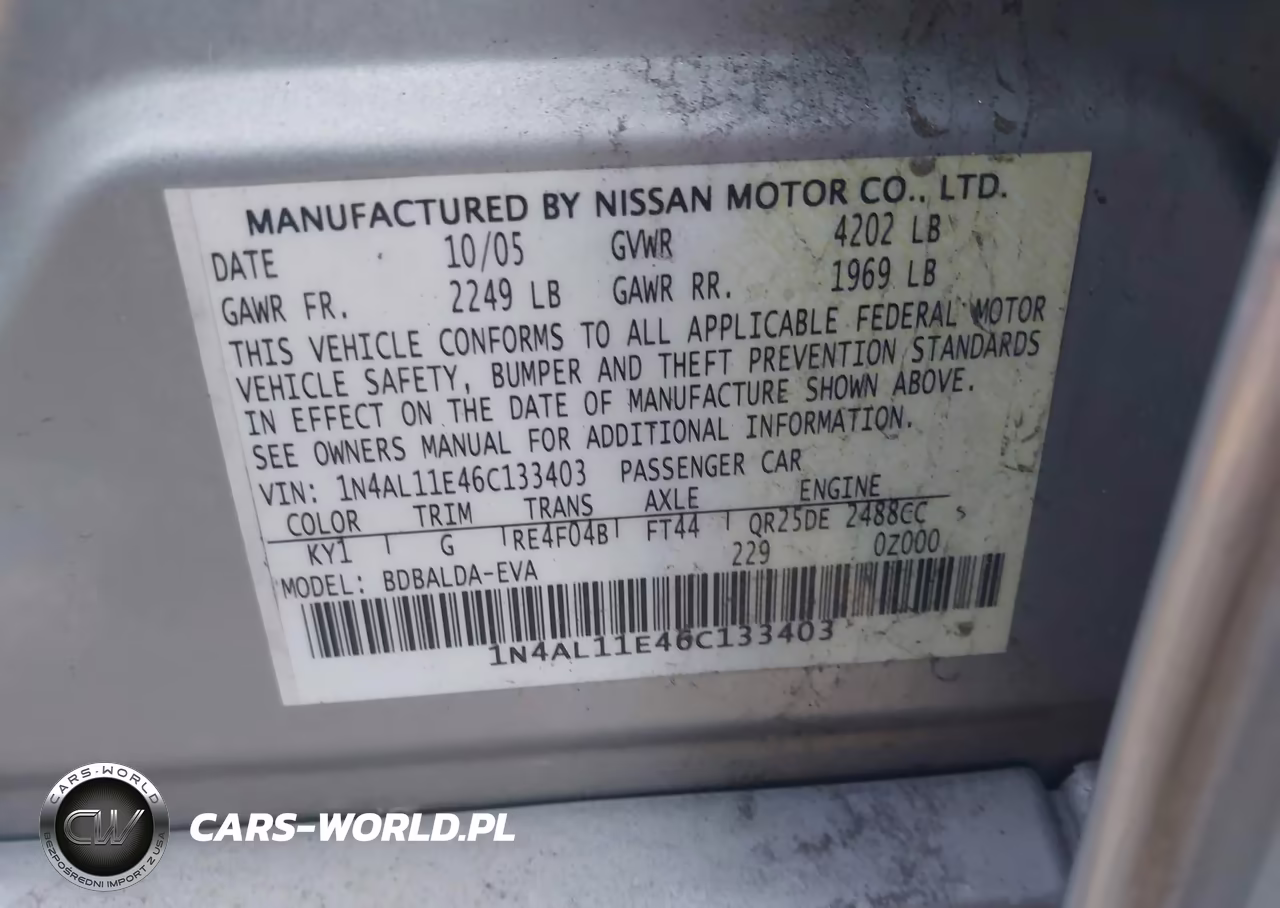 2006 Nissan Altima 2.5 S VIN:1N4AL11E46C133403 - 9