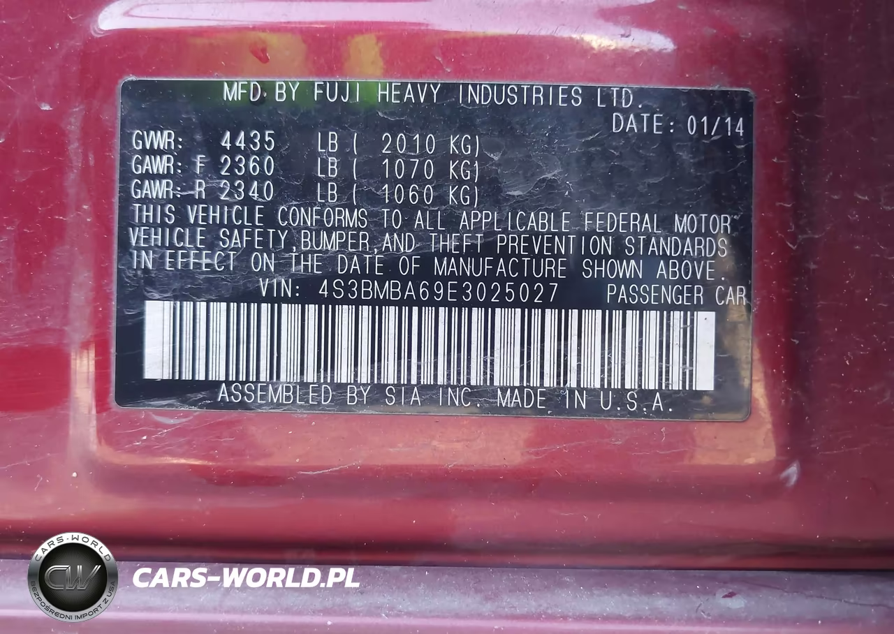 2014 Subaru Legacy 2.5I VIN:4S3BMBA69E3025027 - 9