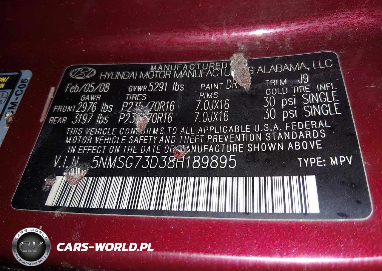 2008 Hyundai Santa Fe Gls VIN:5NMSG73D38H189895 - 9