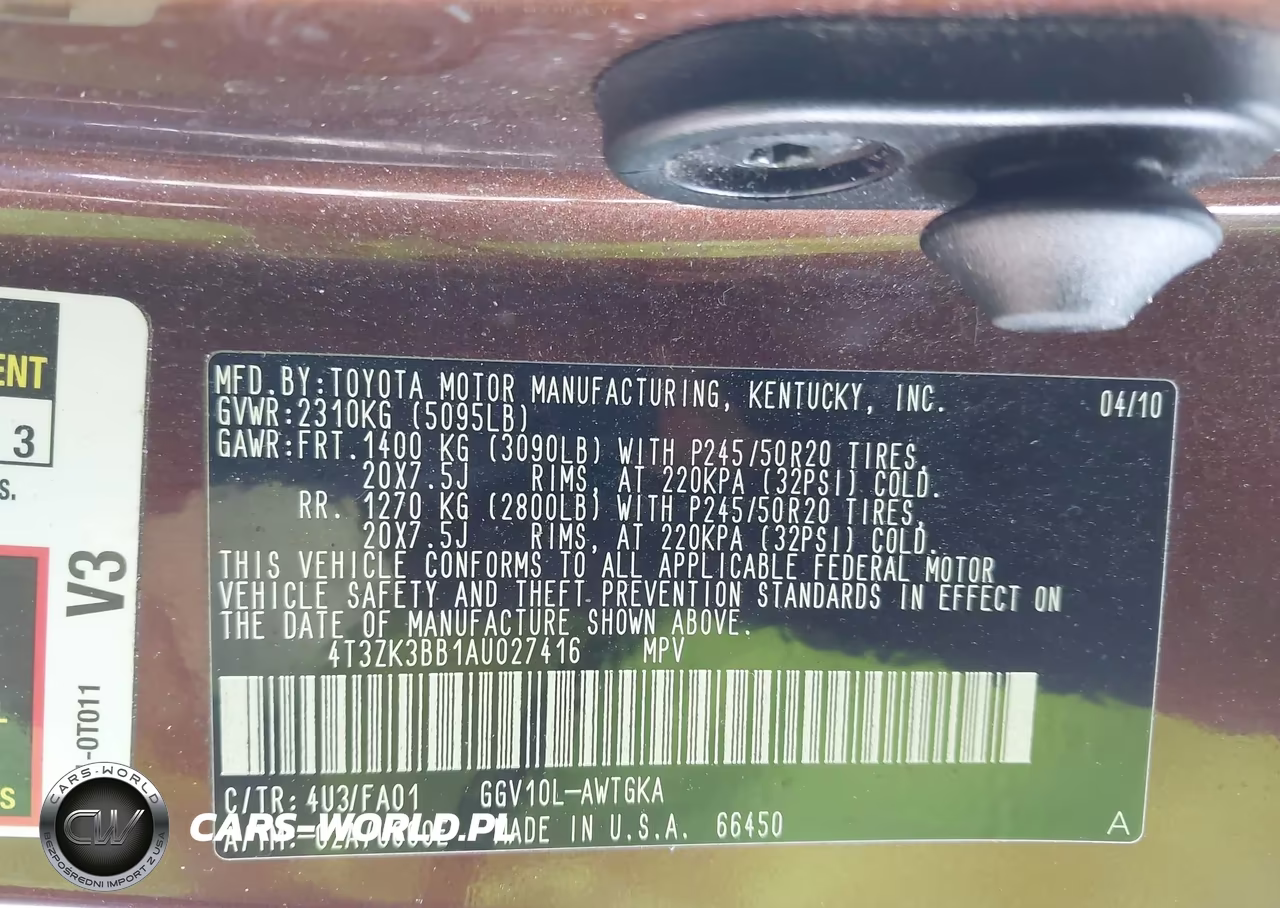 2010 Toyota Venza Base V6 VIN:4T3ZK3BB1AU027416 - 9