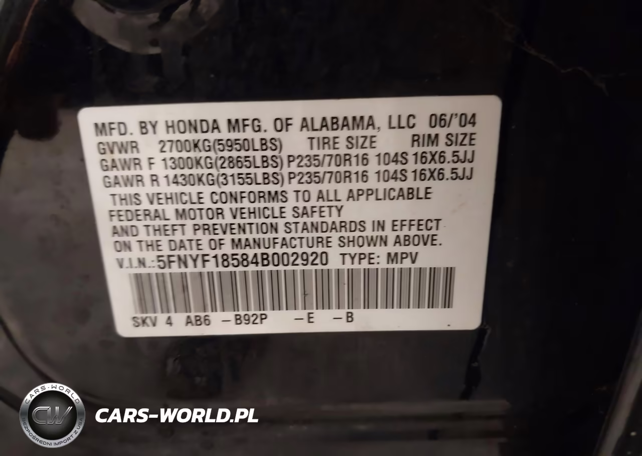 2004 Honda Pilot Ex-L VIN:5FNYF18584B002920 - 9