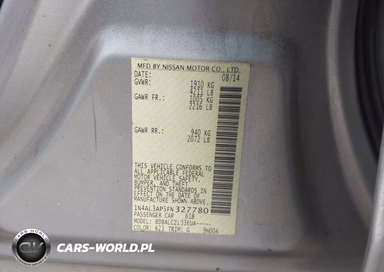 2015 Nissan Altima 2.5-2.5 S-2.5 Sl-2.5 Sv VIN:1N4AL3AP5FN327780 - 9