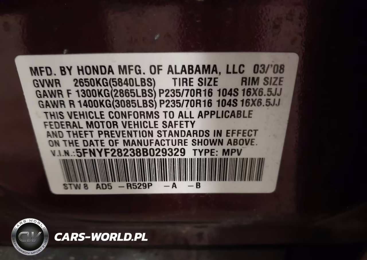 2008 Honda Pilot Vp VIN:5FNYF28238B029329 - 9