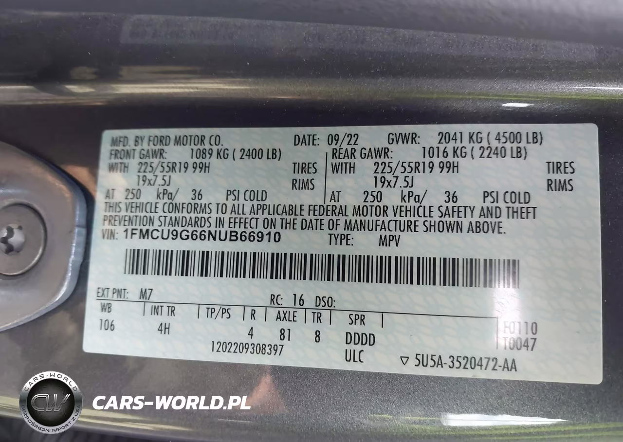 2022 Ford Escape Se VIN:1FMCU9G66NUB66910 - 9