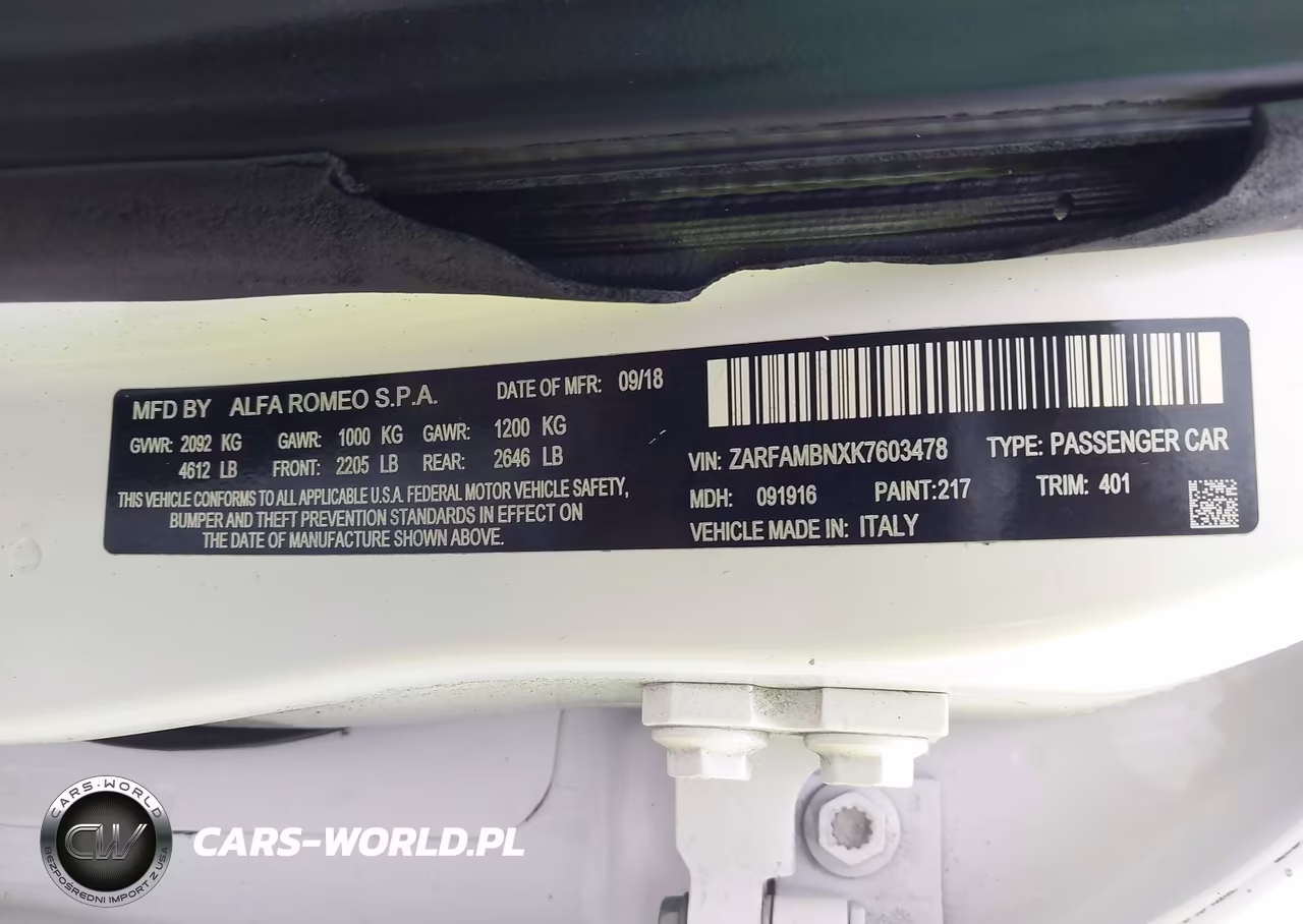 2019 Alfa Romeo Giulia Ti Sport Rwd VIN:ZARFAMBNXK7603478 - 9