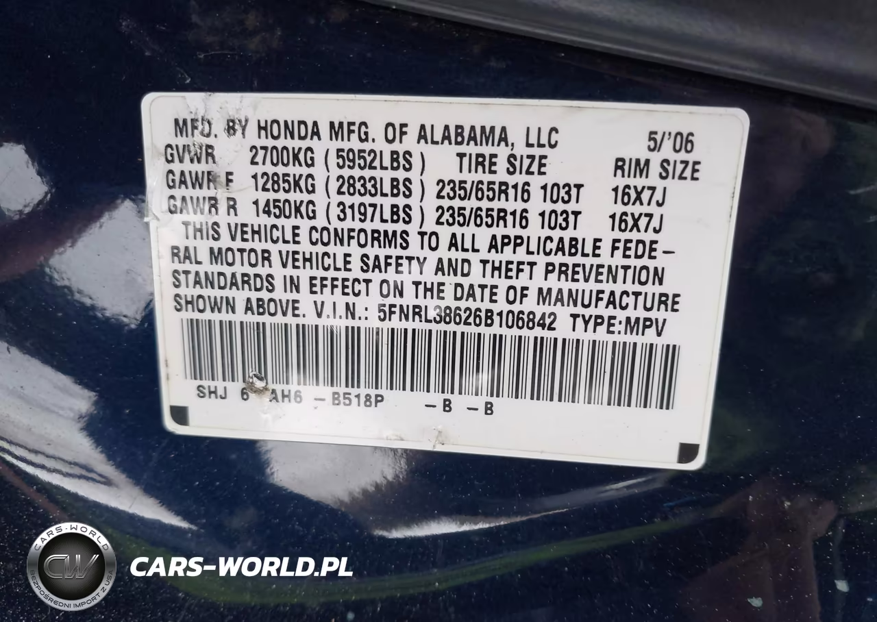 2006 Honda Odyssey Ex-L VIN:5FNRL38626B106842 - 9