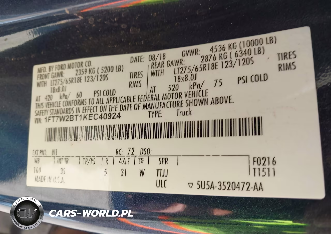 2019 Ford F-250 Xlt VIN:1FT7W2BT1KEC40924 - 9