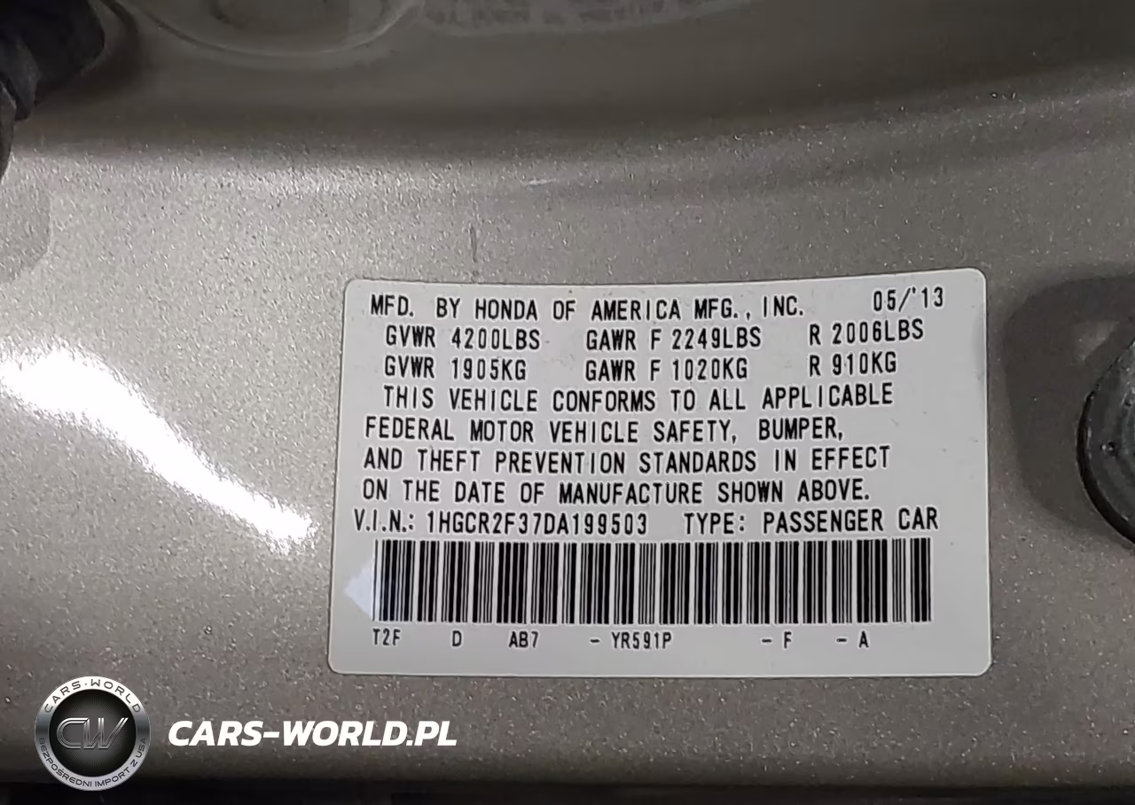 2013 Honda Accord Lx VIN:1HGCR2F37DA199503 - 9