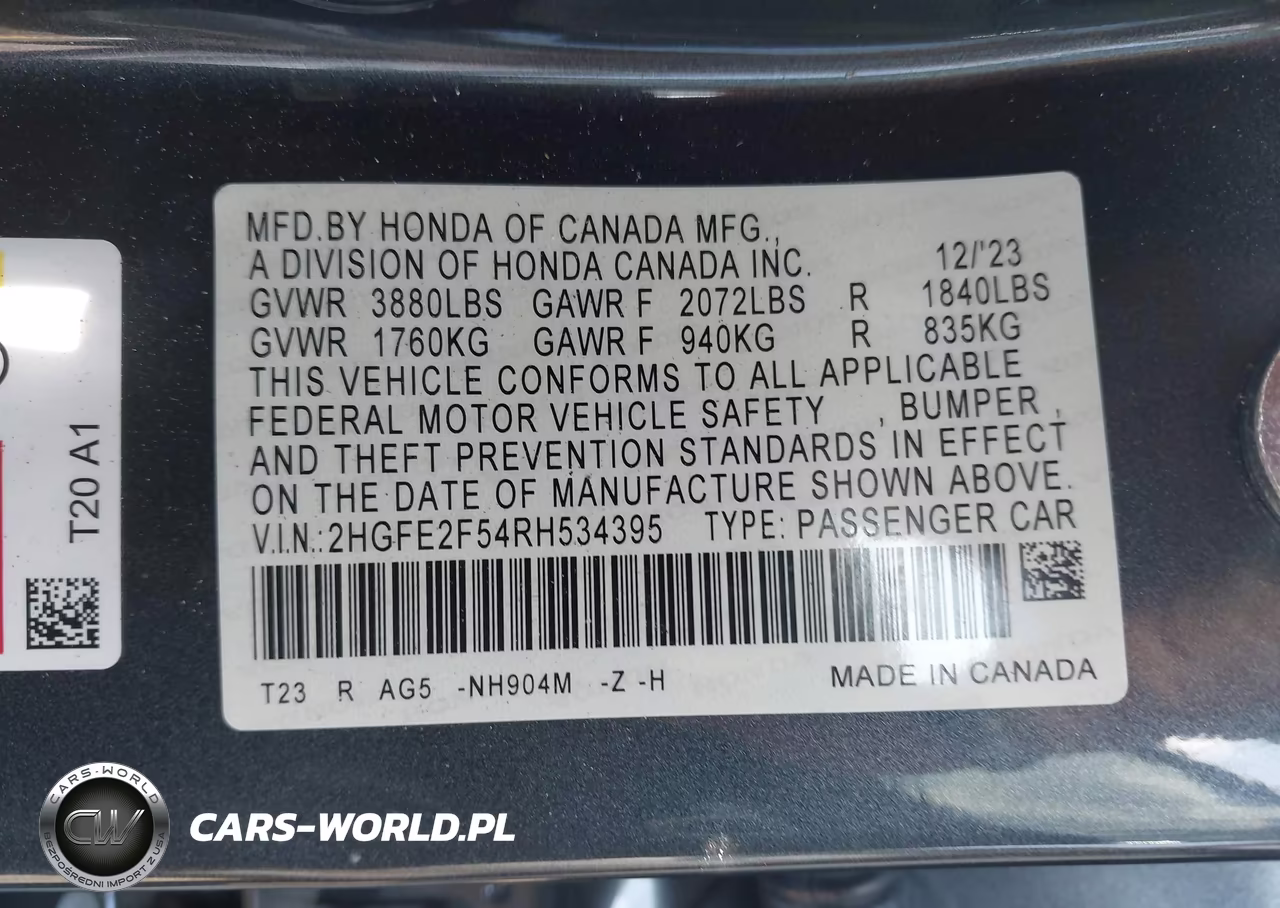 2024 Honda Civic Sport VIN:2HGFE2F54RH534395 - 9