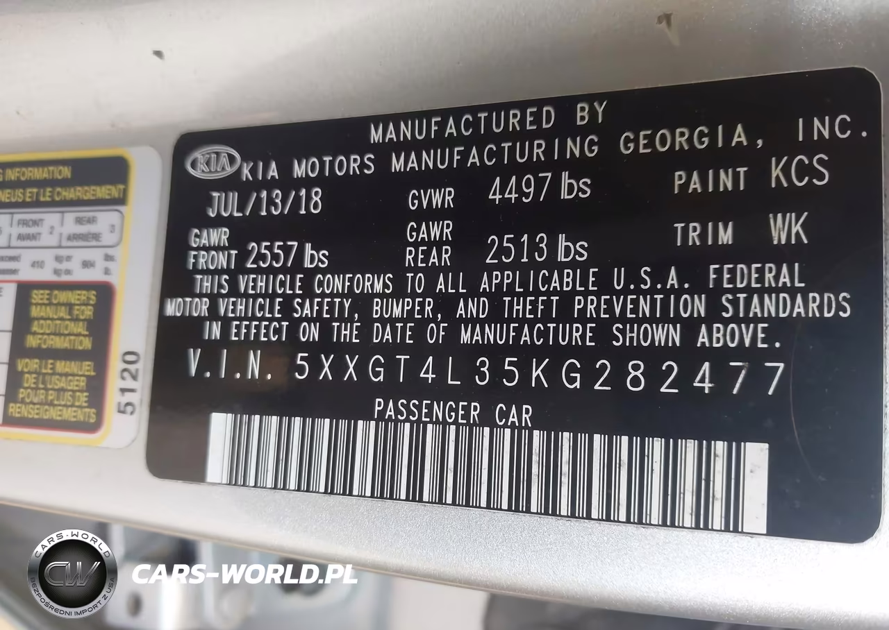 2019 Kia Optima Lx VIN:5XXGT4L35KG282477 - 9
