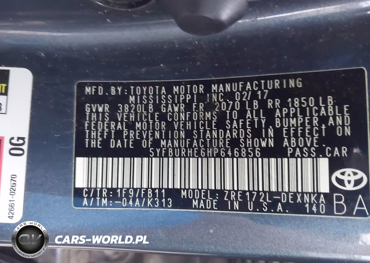 2017 Toyota Corolla Le VIN:5YFBURHE6HP646856 - 9