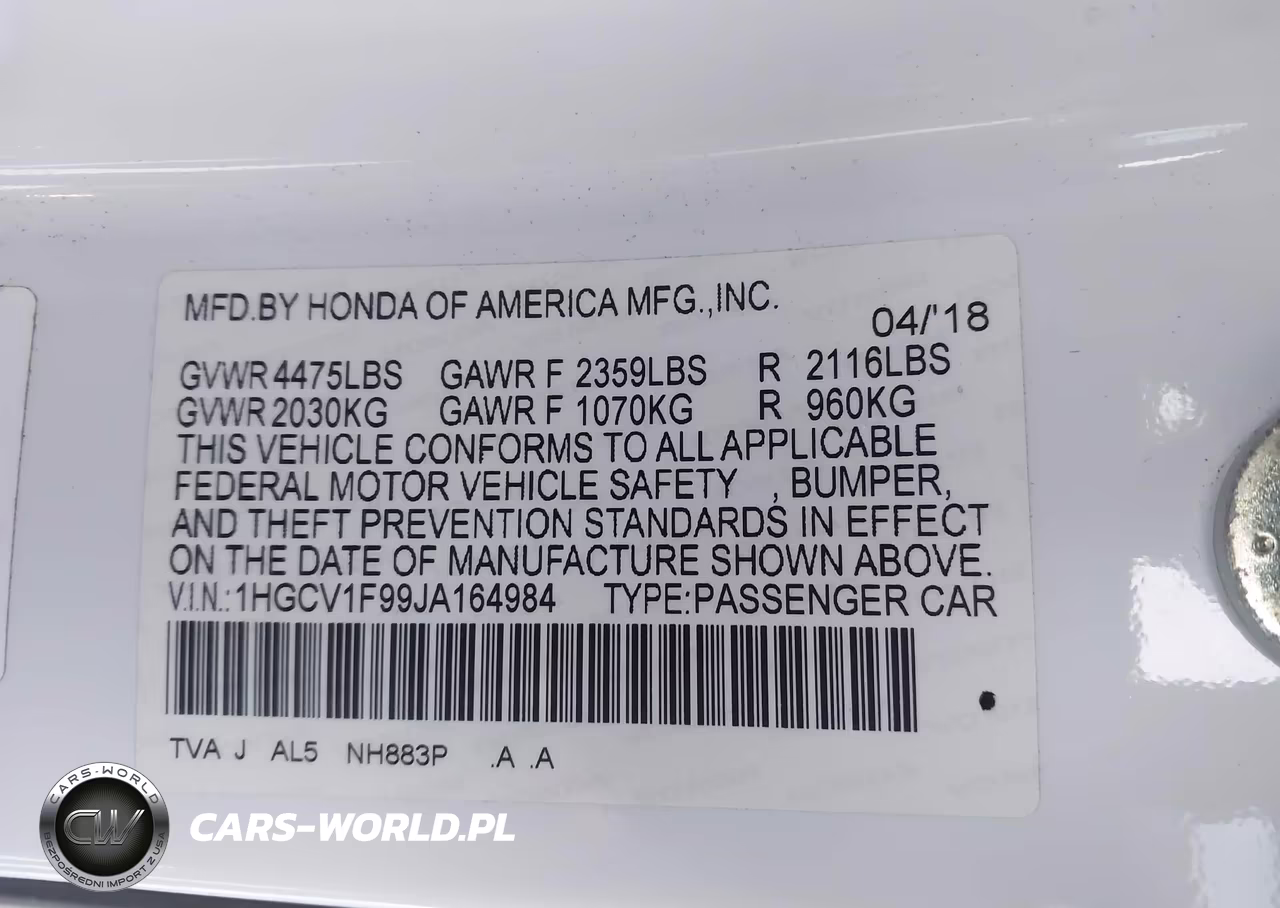 2018 Honda Accord Touring VIN:1HGCV1F99JA164984 - 9