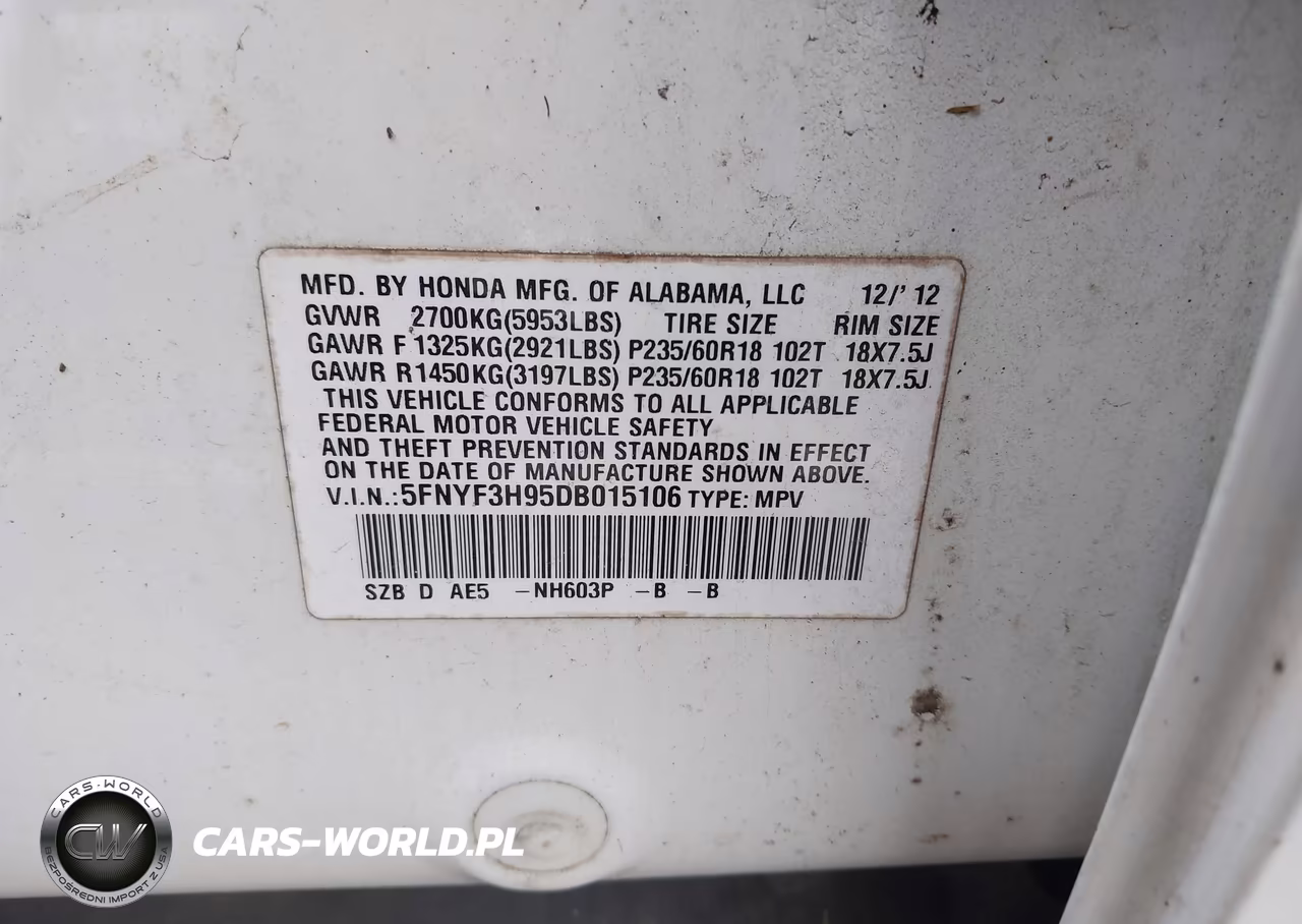 2013 Honda Pilot Touring VIN:5FNYF3H95DB015106 - 9