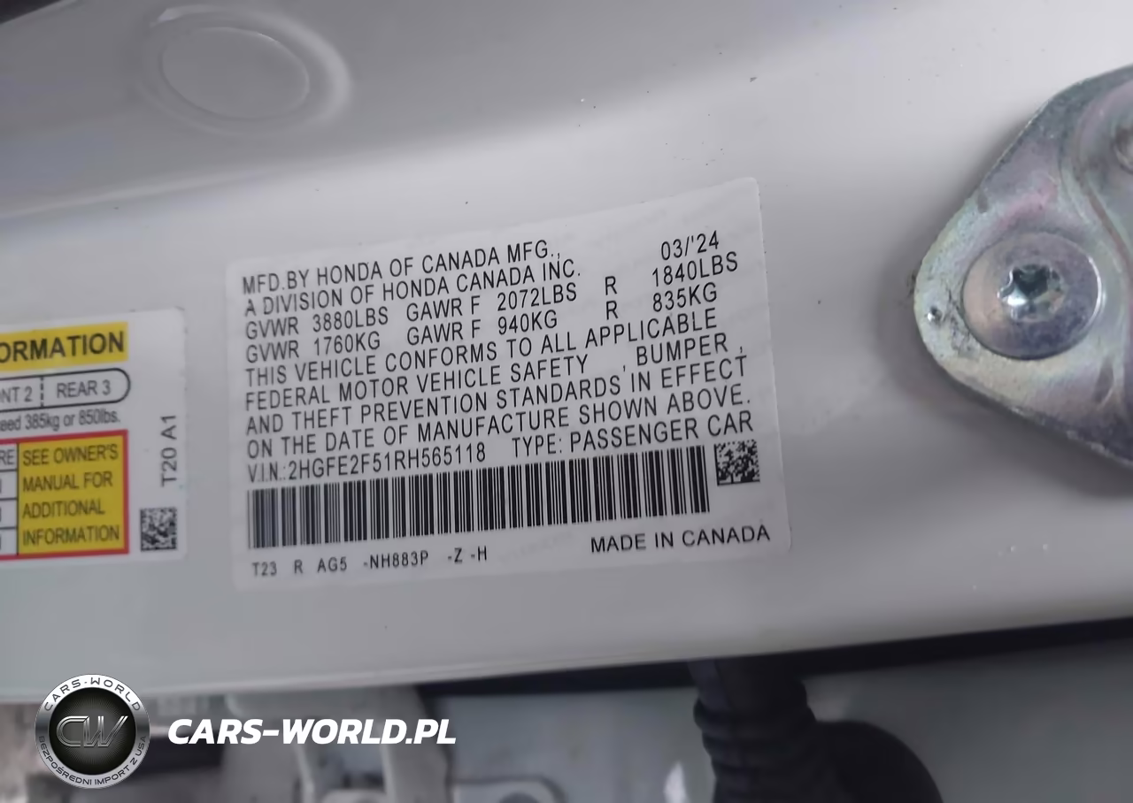 2024 Honda Civic Sport VIN:2HGFE2F51RH565118 - 9