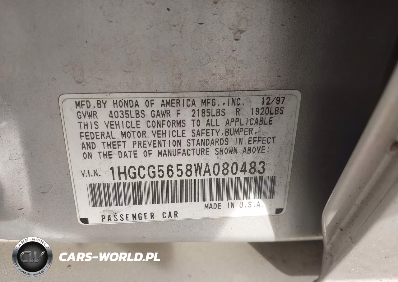 1998 Honda Accord Ex VIN:1HGCG5658WA080483 - 9