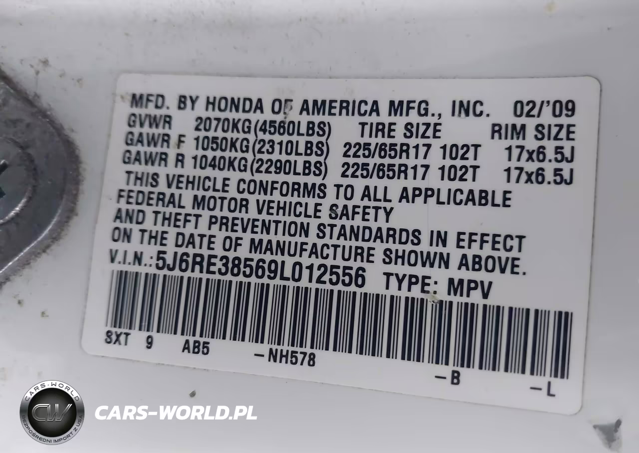 2009 Honda Cr-V Ex VIN:5J6RE38569L012556 - 9