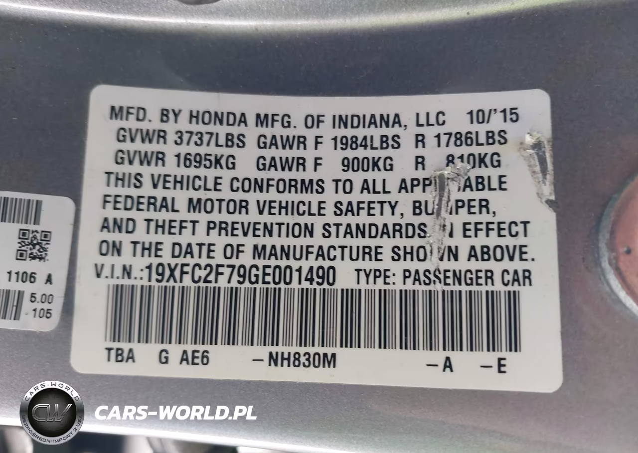 2016 Honda Civic Ex VIN:19XFC2F79GE001490 - 9
