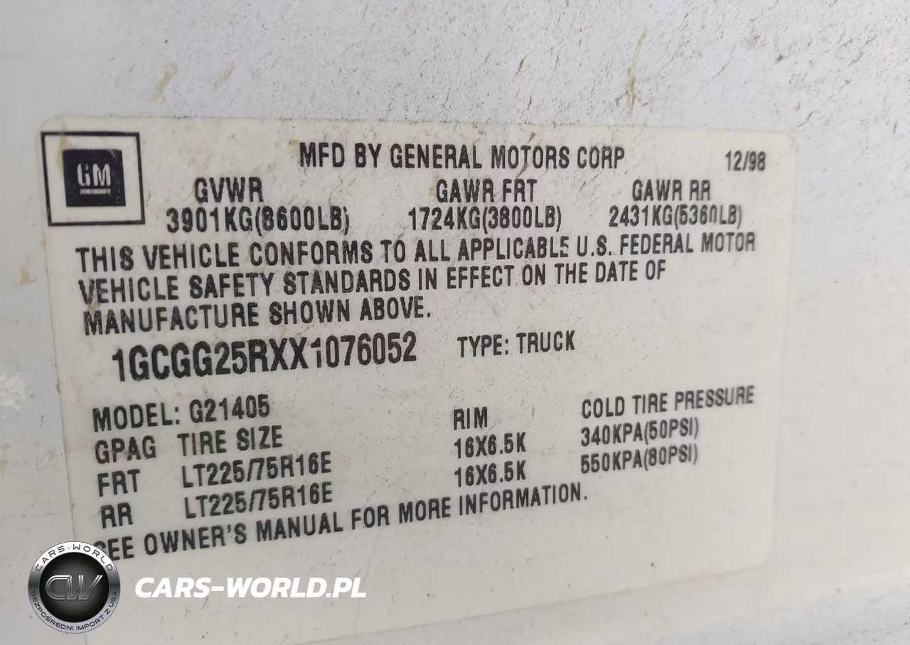1999 Chevrolet Express VIN:1GCGG25RXX1076052 - 9