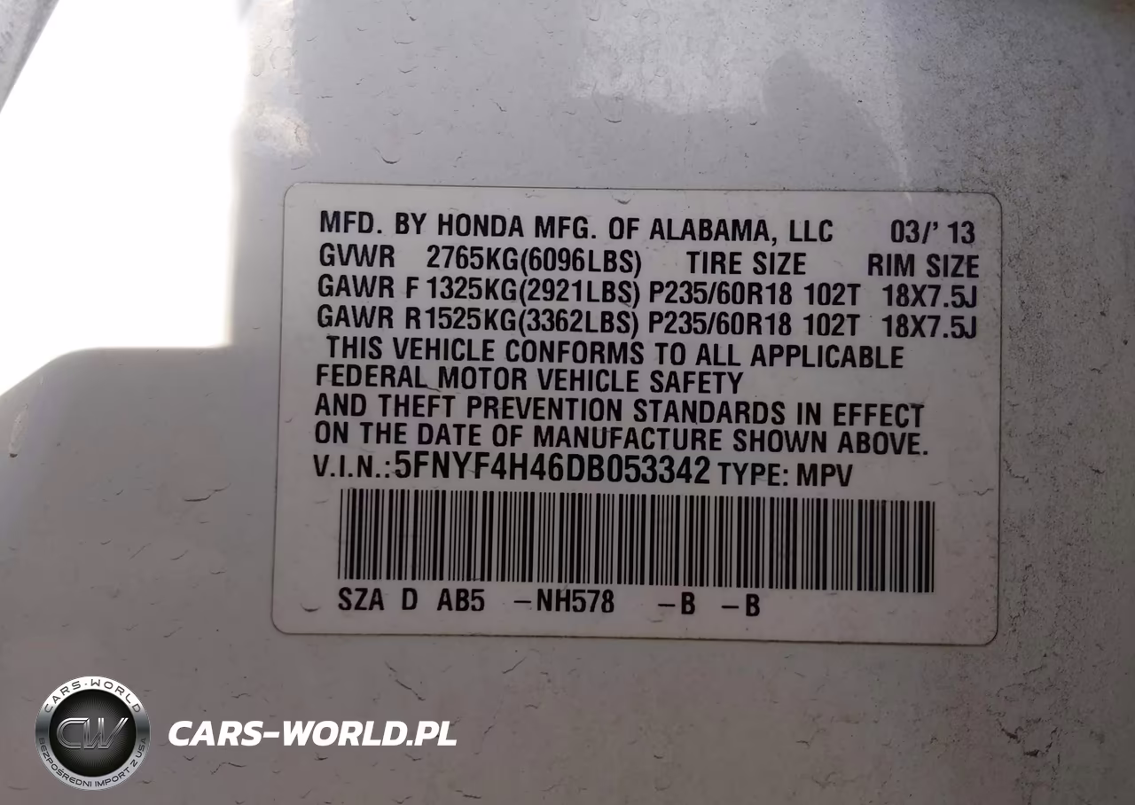 2013 Honda Pilot Ex VIN:5FNYF4H46DB053342 - 9