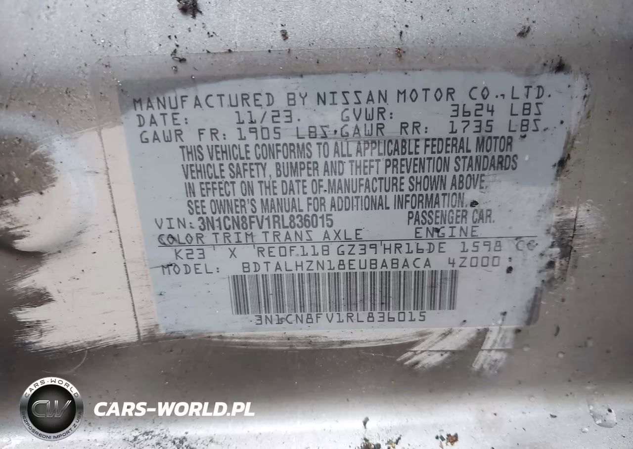2024 Nissan Versa 1.6 Sr VIN:3N1CN8FV1RL836015 - 9