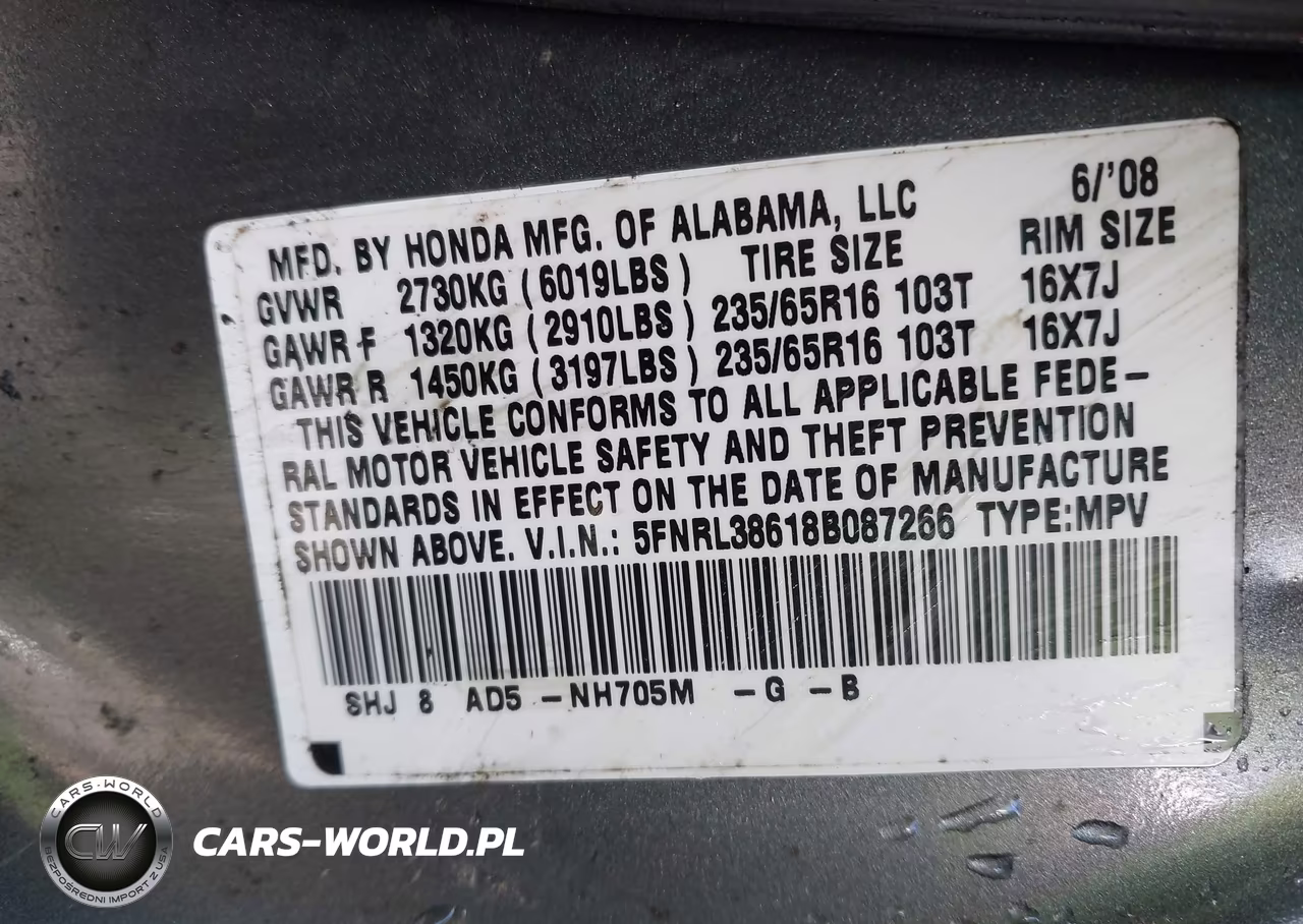 2008 Honda Odyssey Ex-L VIN:5FNRL38618B087266 - 9
