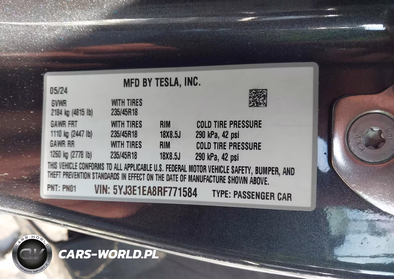 2024 Tesla Model 3 Long Range Dual Motor All-Wheel Drive-Rear-Wheel Drive VIN:5YJ3E1EA8RF771584 - 9