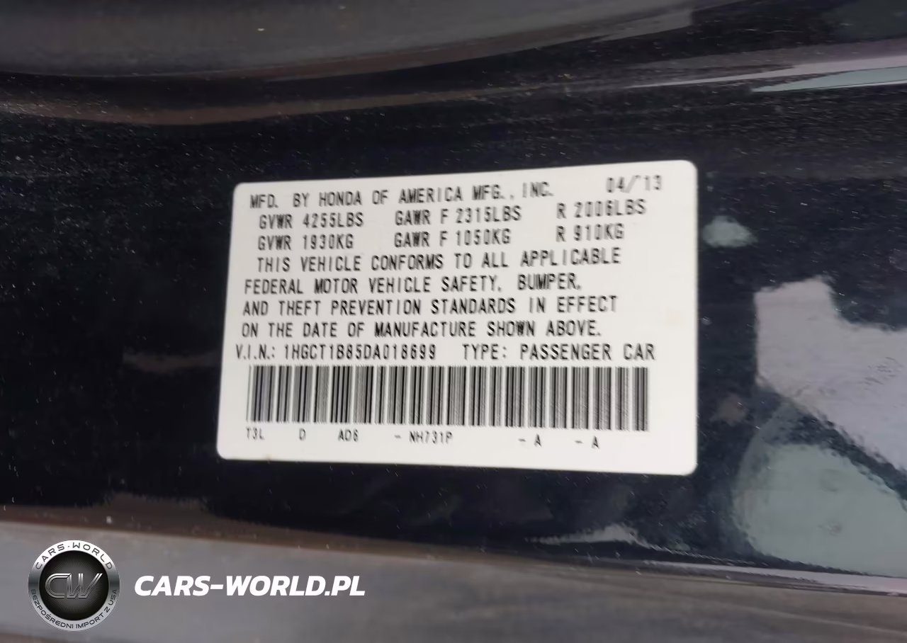 2013 Honda Accord Ex-L VIN:1HGCT1B85DA018699 - 9