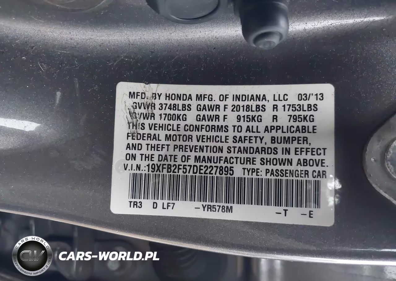 2013 Honda Civic Lx VIN:19XFB2F57DE227895 - 9