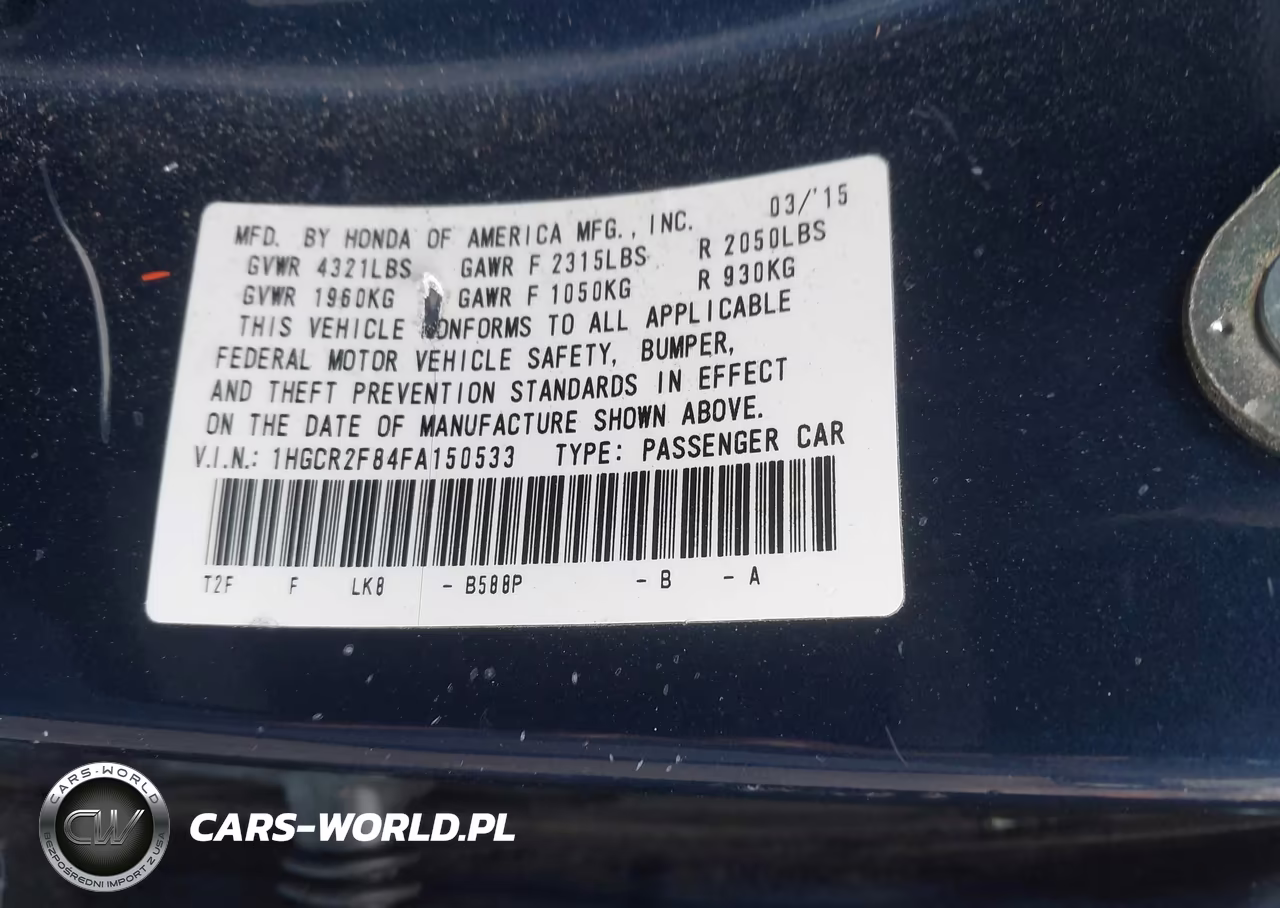 2015 Honda Accord Ex-L VIN:1HGCR2F84FA150533 - 9