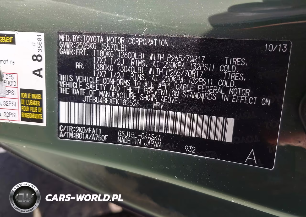 2014 Toyota Fj Cruiser VIN:JTEBU4BFXEK182528 - 9