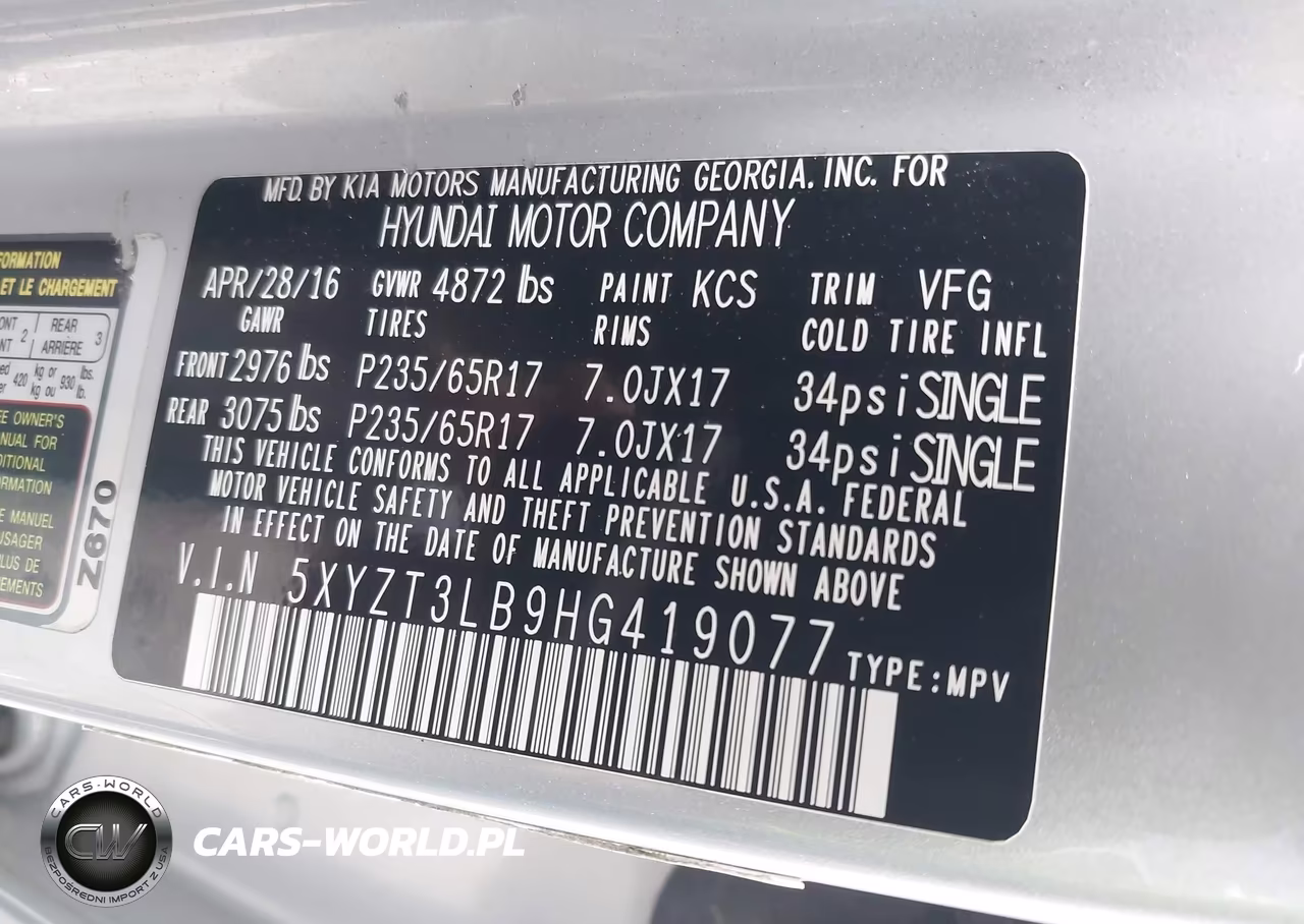 2017 Hyundai Santa Fe Sport 2.4L VIN:5XYZT3LB9HG419077 - 9
