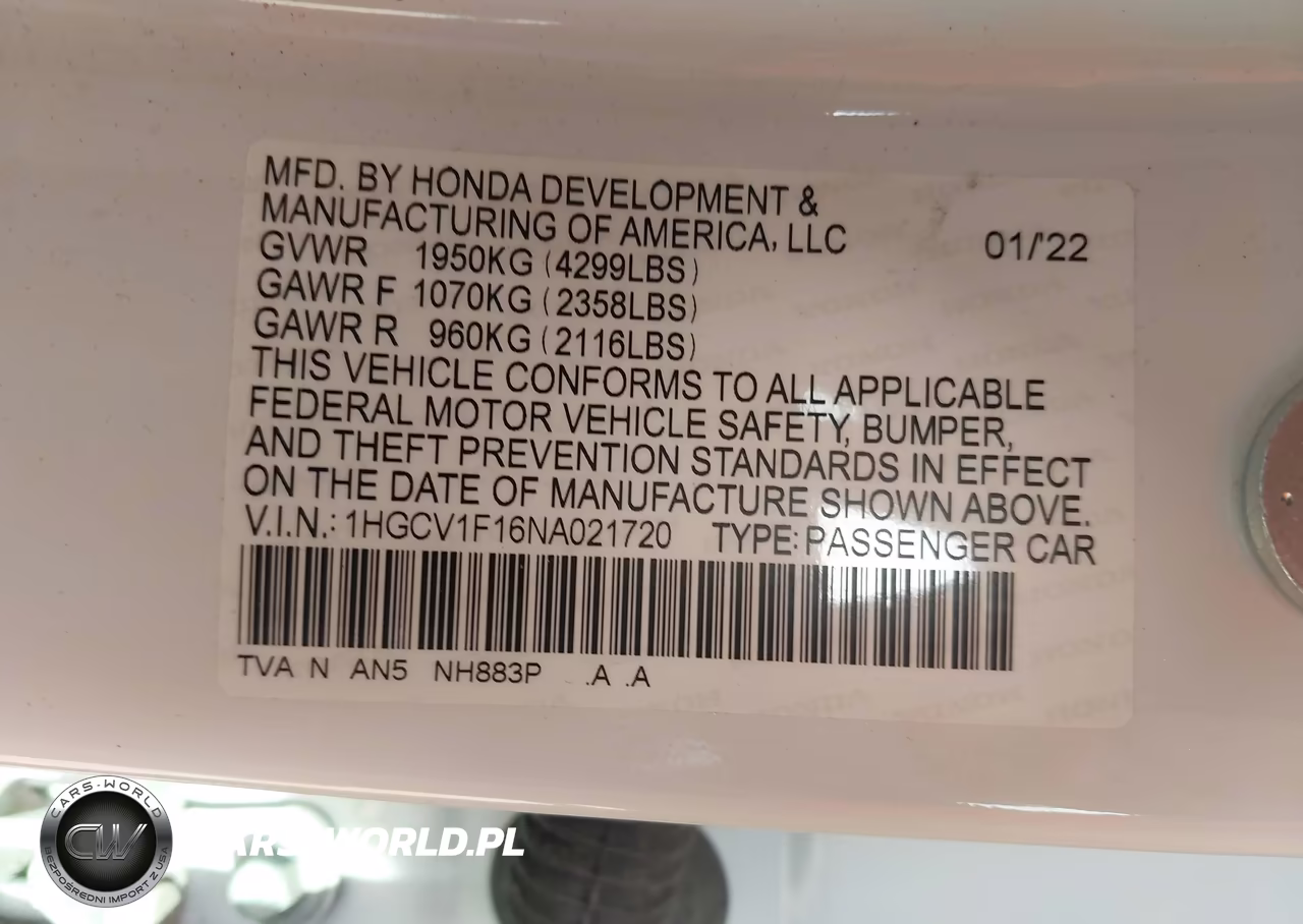 2022 Honda Accord Lx VIN:1HGCV1F16NA021720 - 9