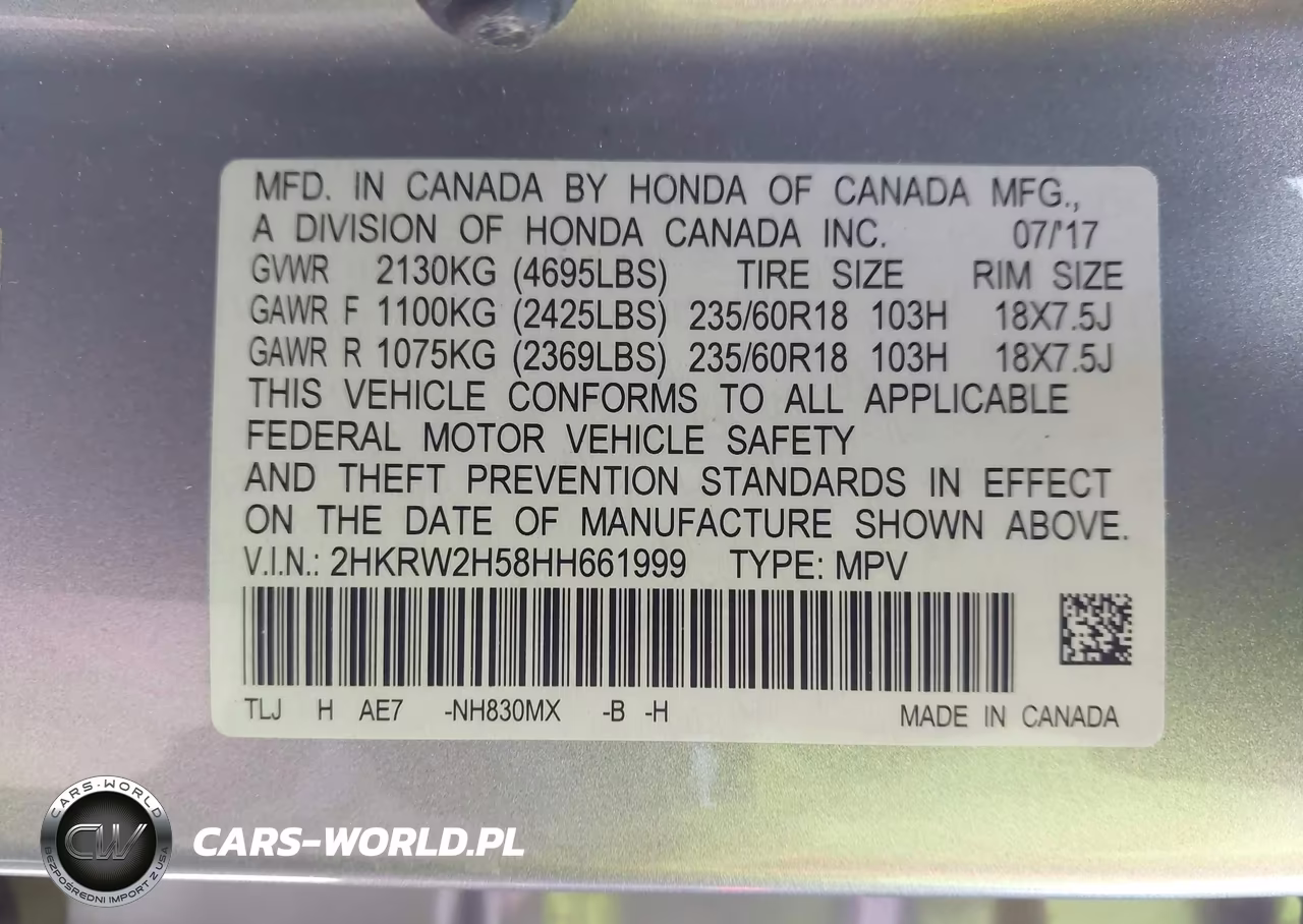 2017 Honda Cr-V Ex VIN:2HKRW2H58HH661999 - 9