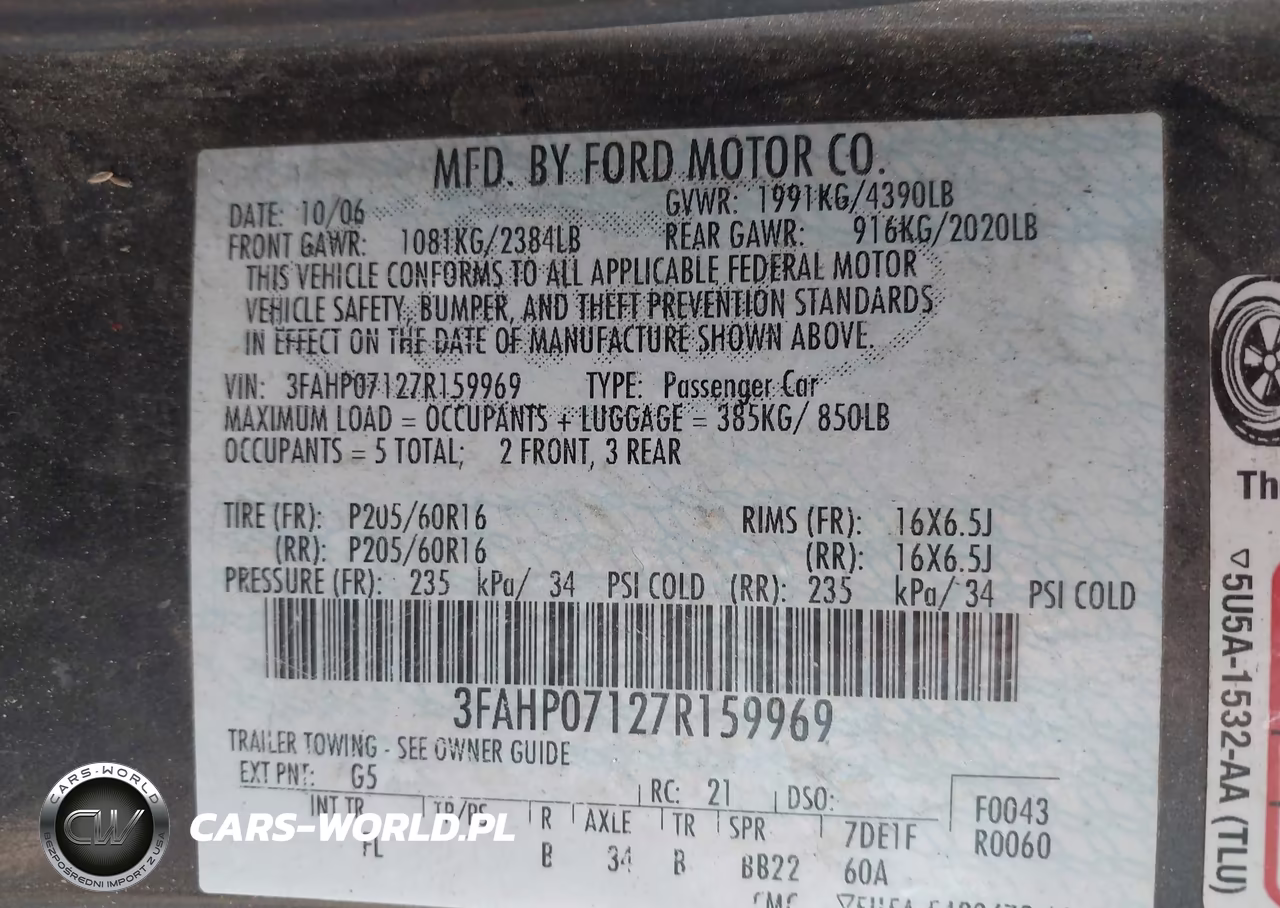 2007 Ford Fusion Se VIN:3FAHP07127R159969 - 9