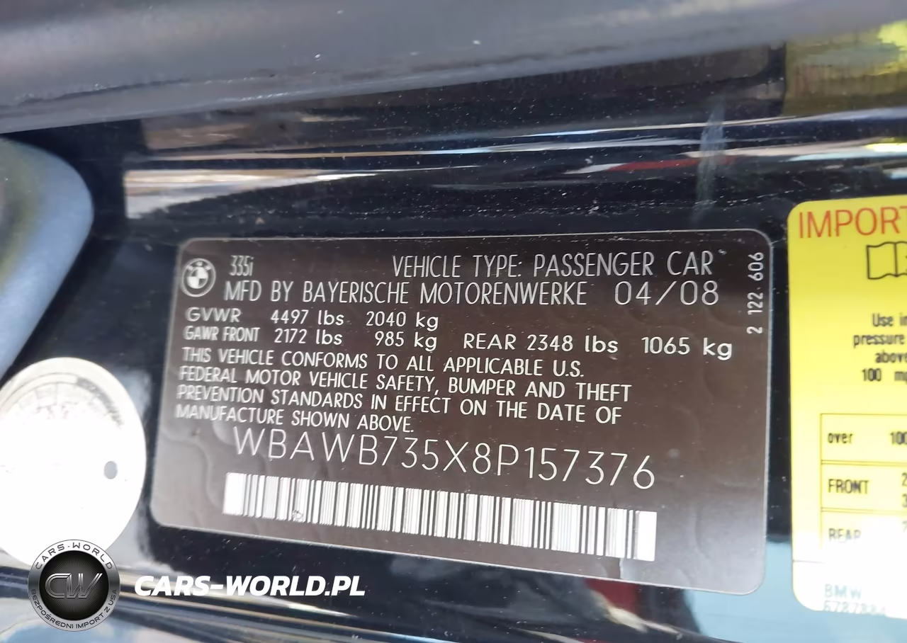 2008 BMW 335I VIN:WBAWB735X8P157376 - 9