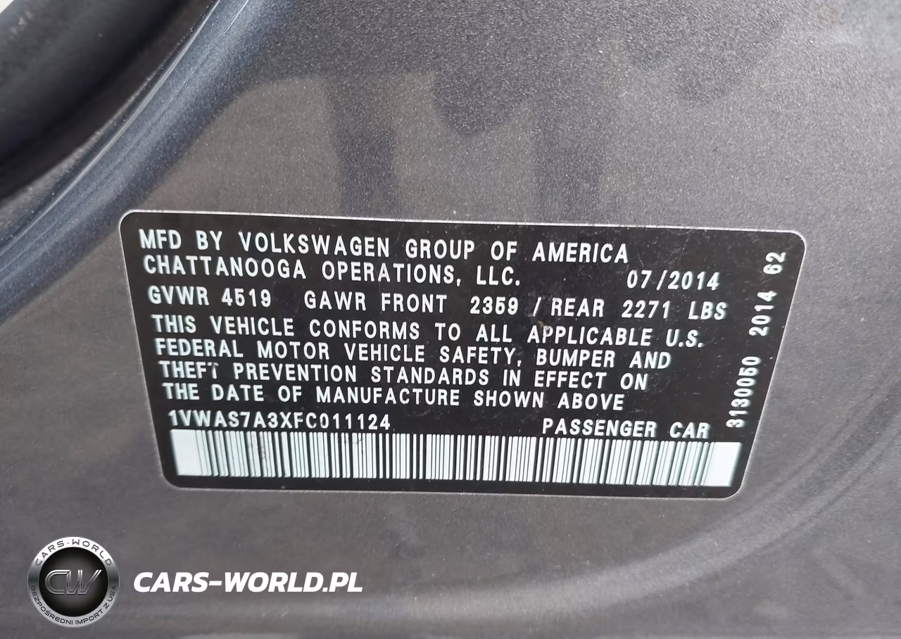 2015 Volkswagen Passat 1.8T Wolfsburg Edition VIN:1VWAS7A3XFC011124 - 9