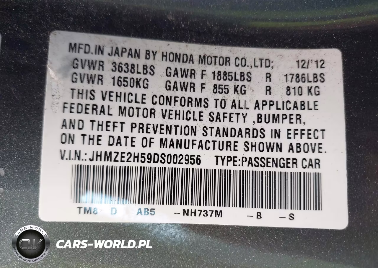 2013 Honda Insight Lx VIN:JHMZE2H59DS002956 - 9