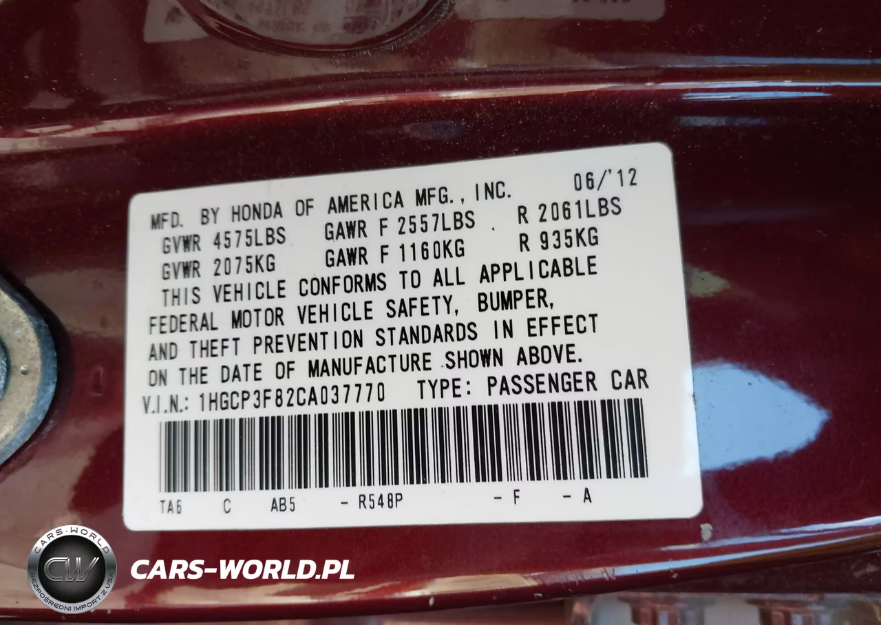 2012 Honda Accord 3.5 Ex-L VIN:1HGCP3F82CA037770 - 9