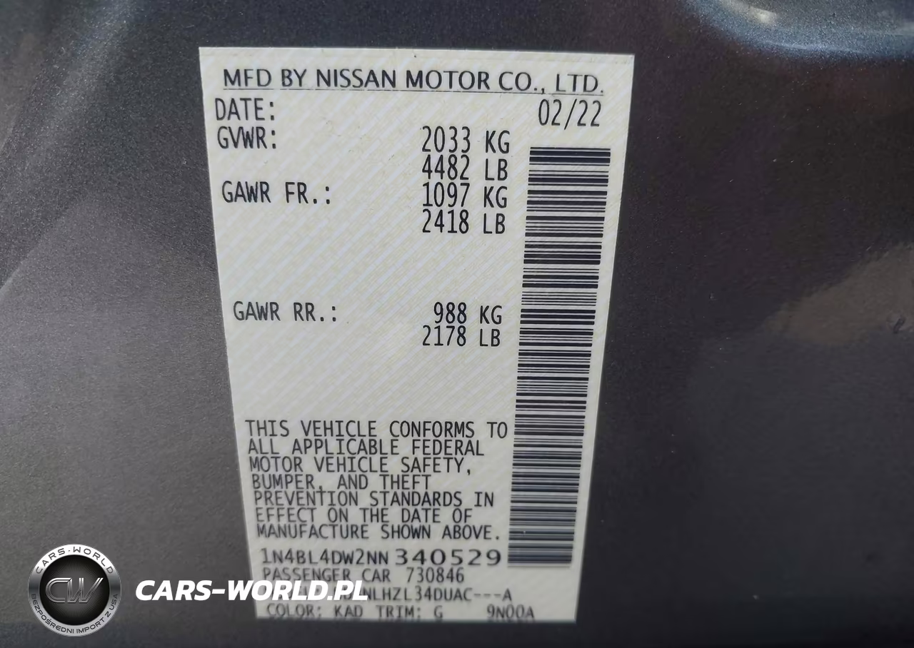 2022 Nissan Altima Sv Intelligent Awd VIN:1N4BL4DW2NN340529 - 9