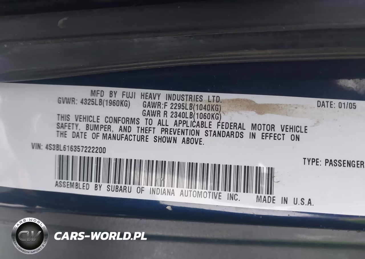 2005 Subaru Legacy 2.5I VIN:4S3BL616357222200 - 9
