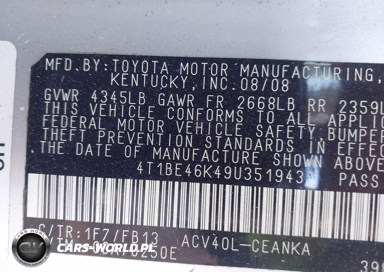 2009 Toyota Camry Le VIN:4T1BE46K49U351943 - 9