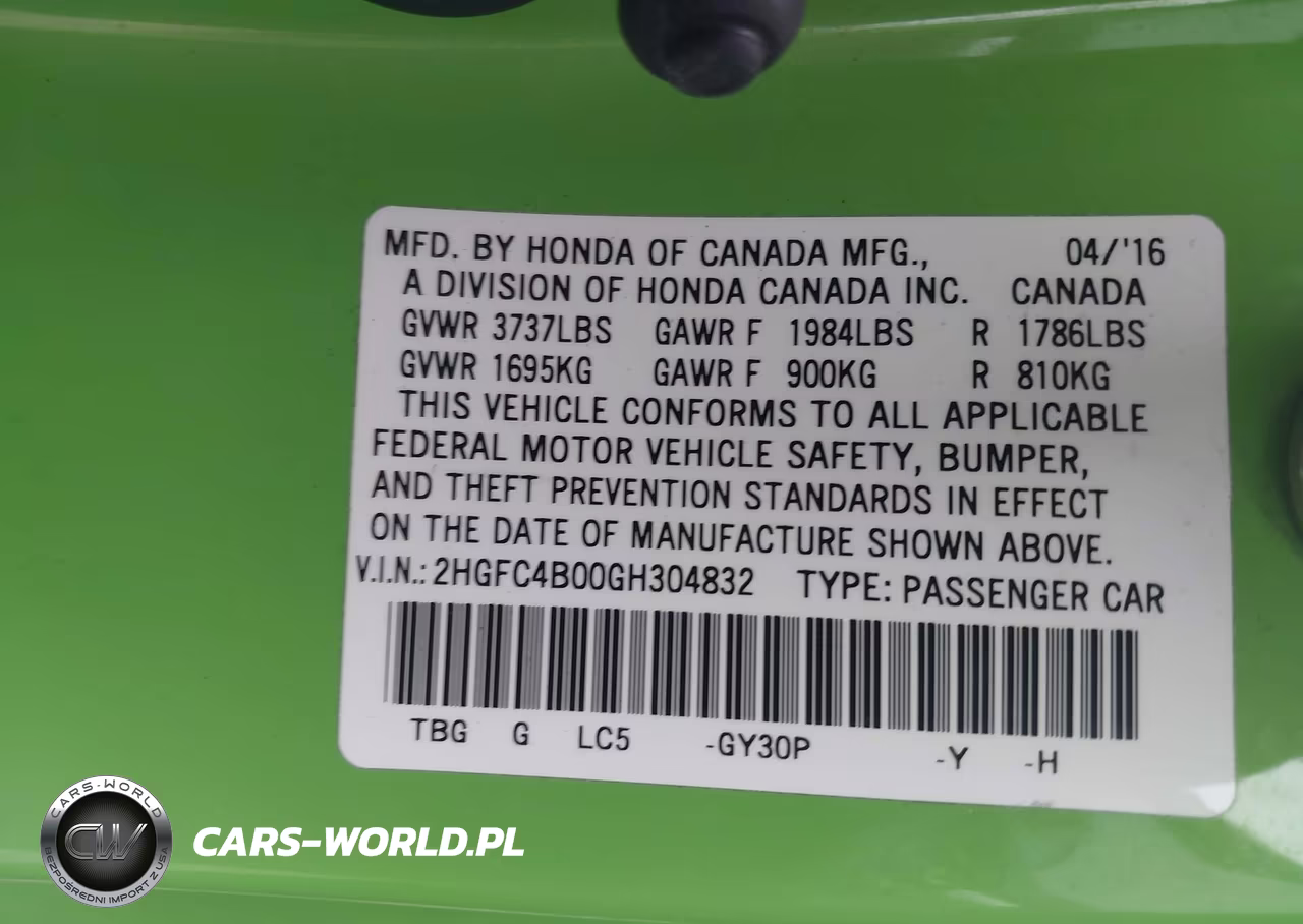 2016 Honda Civic Lx-P VIN:2HGFC4B00GH304832 - 9